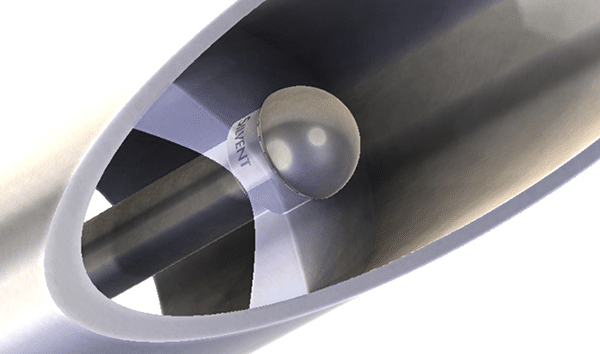 Principle sketch of air nozzle SILVENT 910 blowing inside a pipe. 